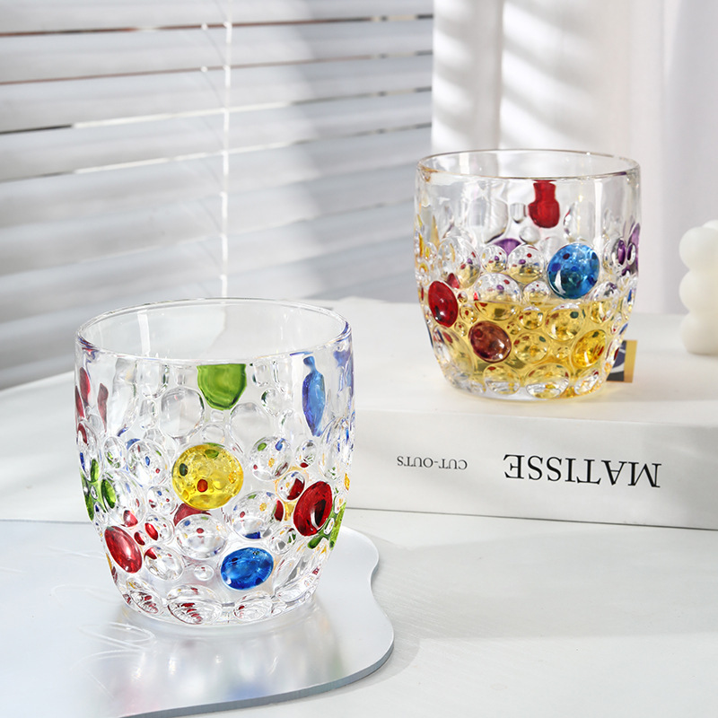 Polka dot painted bubble glass, high-end glass, high appearance level glass, children's beer glass, home iridescent whisky glass full figure
