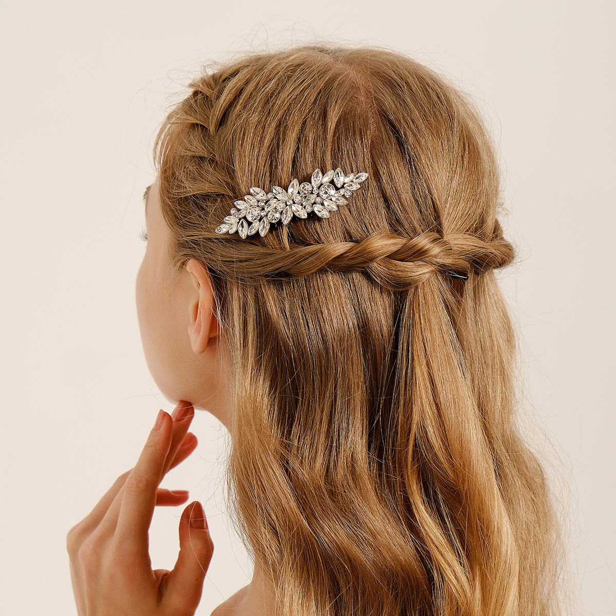 Water diamond hair comb, European and American white crystal headwear, bride's wedding banquet hair accessory, high-end alloy water diamond insert comb full figure
