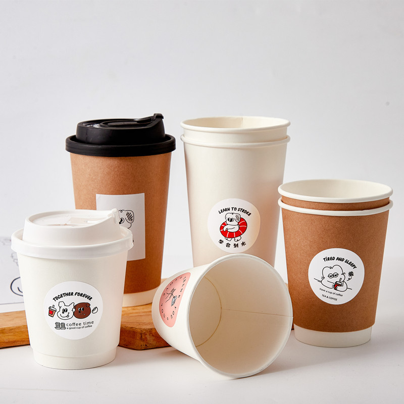 Disposable ins double-layer white kraft paper cup with lid, thickened hot drink takeout soy milk water cup for milk tea and coffee Specification drawing
