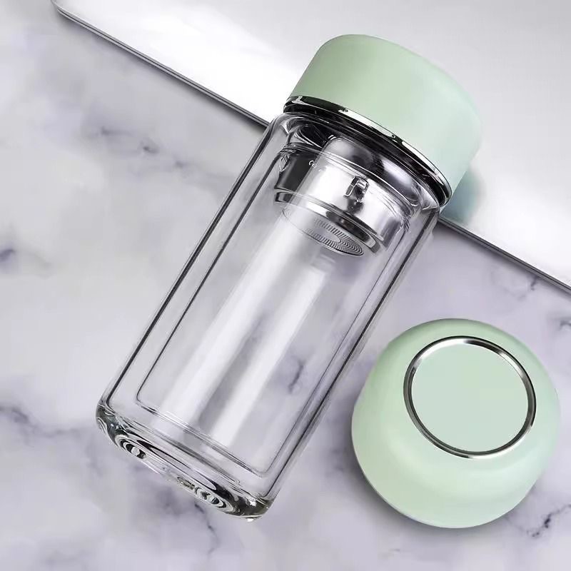 Macaron-colored glass cups for women's home and office use, fresh and light tea brewing cups with tea strainers and logo printing full figure
