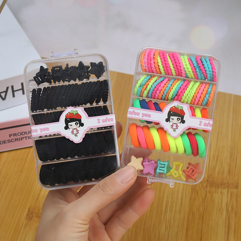 Wholesale of children's hair tie and hairpin boxes, high-elasticity thumb towel rings, rabbit grabbers, girls' hair ties and hair accessories sets Specification drawing