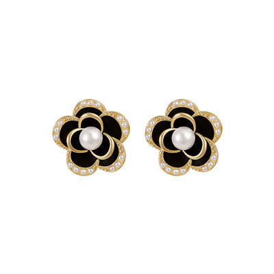 Korean-style camellia pearl earrings for women, with an inS-style, light luxury and high-end feel, elegant stud earrings, versatile, chanel-style earrings for women Item Picture