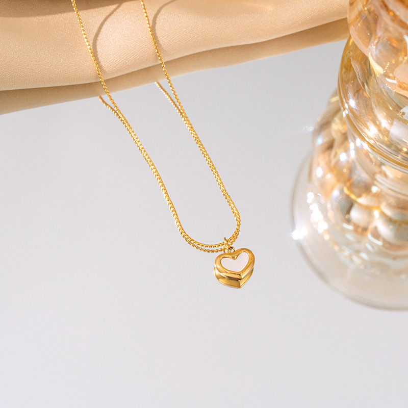 Colorful shell heart titanium steel necklace, women's fashionable pull-out bracelet, heart-shaped stud set, niche light luxury collarbone chain Specification drawing