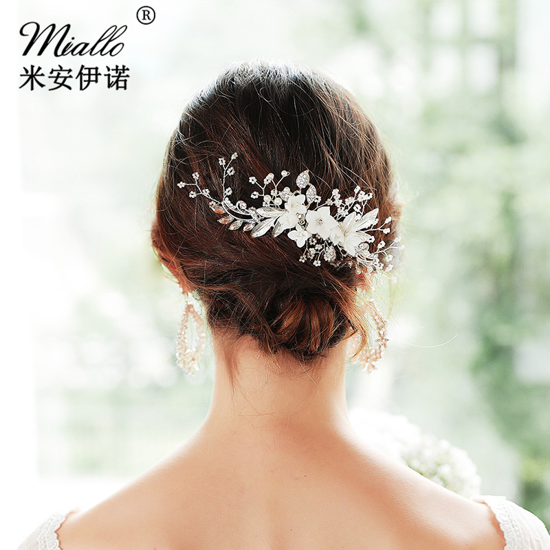 Mianino's new Mianino beaded hair comb, Korean-style handcrafted ceramic flower arrangement comb, bridal dress accessories and headwear full figure