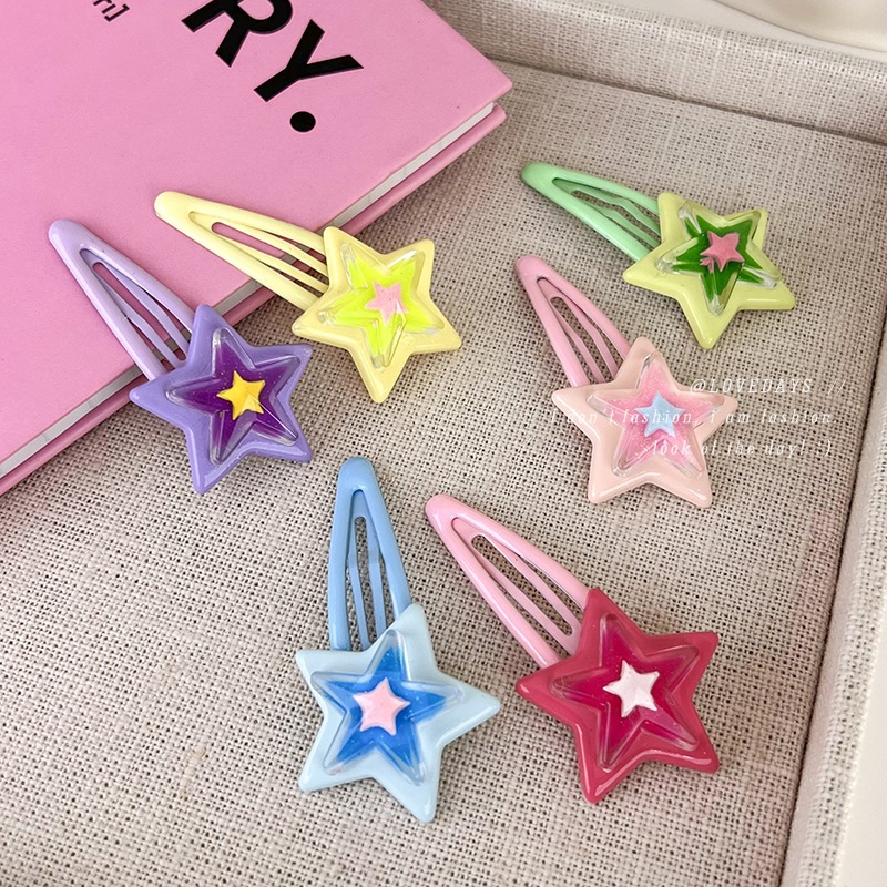 ins Dopamine Girl Star Hairpin bb Clip Sweet Girl y2k Five-pointed Star Side Hairpin Versatile and cute headwear for girls full figure