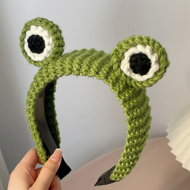 Cartoon big-eyed frog hairband, stylish and cute hairpin, face-washing wool knitted headband, autumn and winter hair pressing headwear full figure