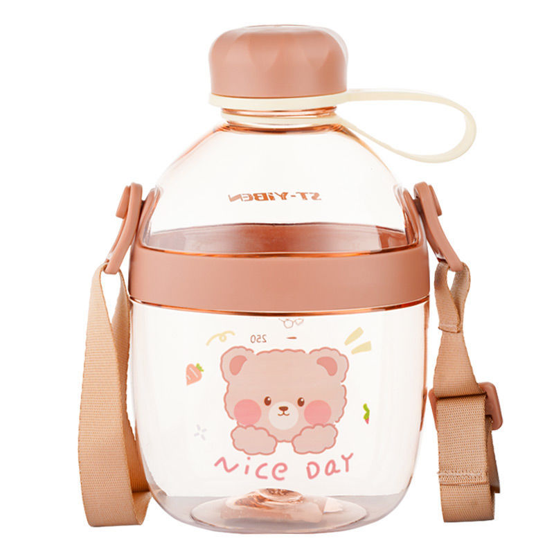 Cute and creative water cup for direct drinking, portable outdoor slanted water bottle, high appearance level cartoon student and children's plastic cup Item Picture