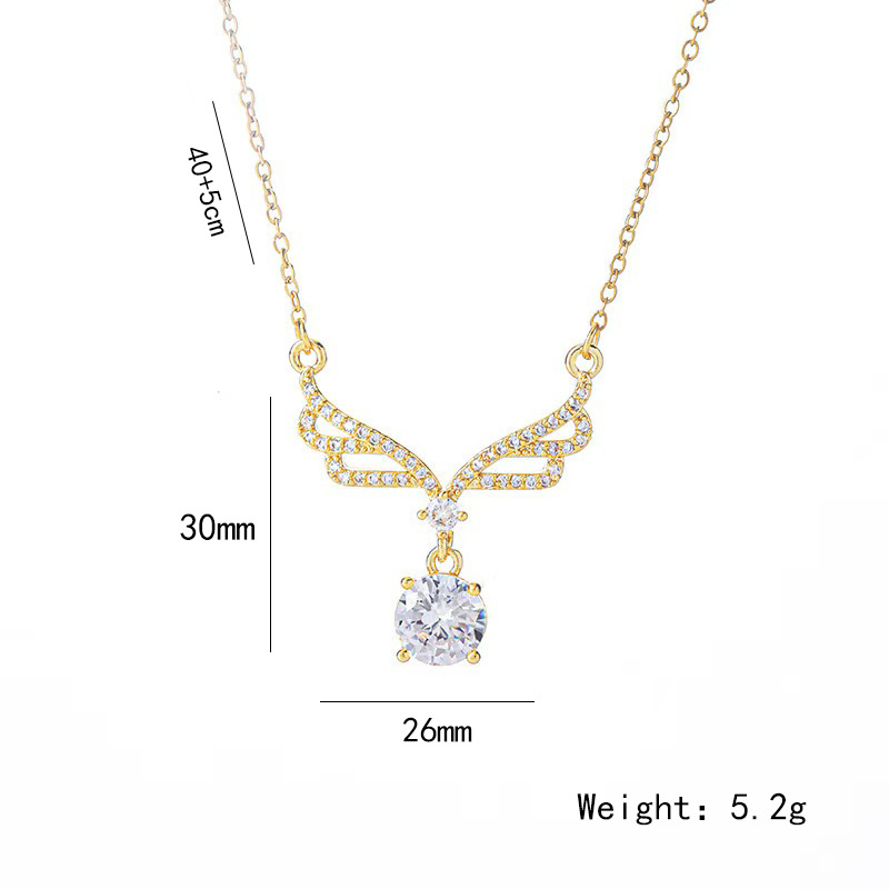 Gold luxury zircon large wing pendant water drop tassel necklace, titanium steel simple and versatile collarbone chain wholesale Item Picture