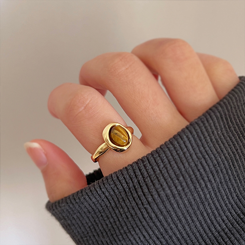 Tiger's eye open ring for women, high-end, niche design, fashionable index finger ring, retro, unique and distinctive, ring for men details Picture
