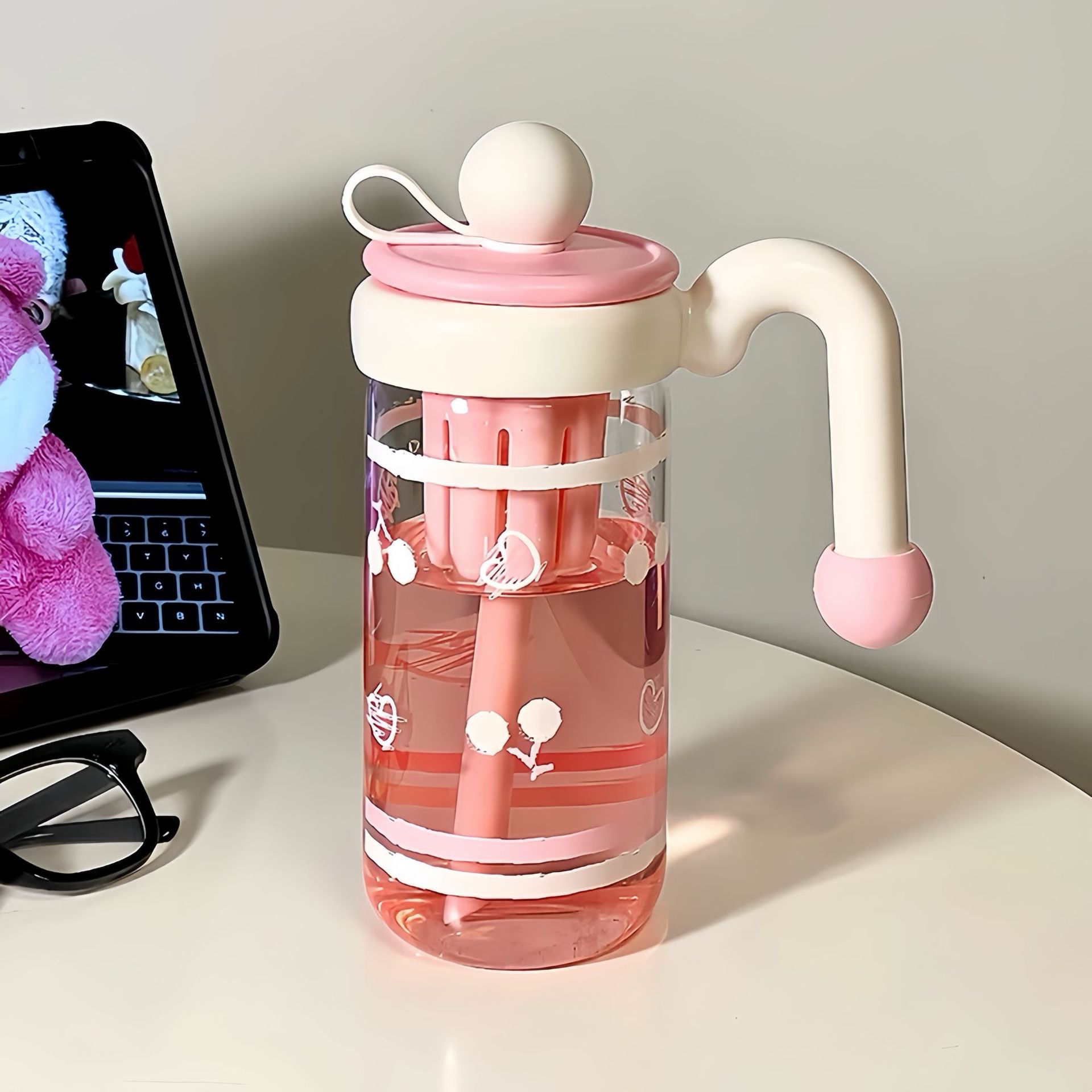Girls' handle water cup, high appearance level, simple office filter glass cup, tea brewing, high-temperature resistant, large-capacity gift cup details Picture