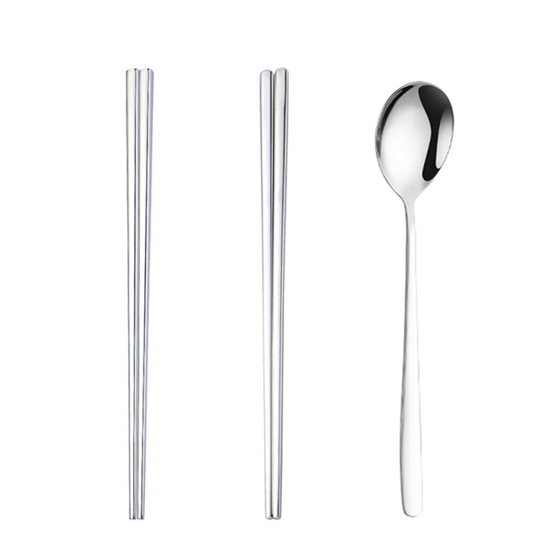 Korean 304 stainless steel spoons and chopsticks, golden Korean cuisine square chopsticks, solid flat chopsticks and spoons, barbecue tableware Item Picture