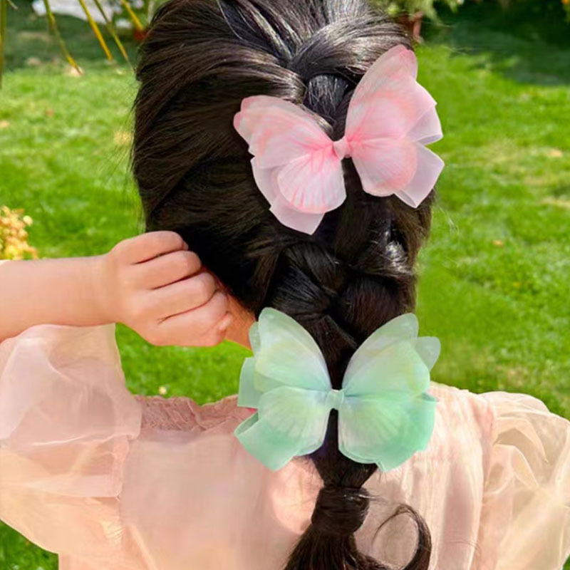 Girls' net gauze bow clip, princess children's small hair clip headwear, Korean hair accessory, cute baby hair clip Application Scenario