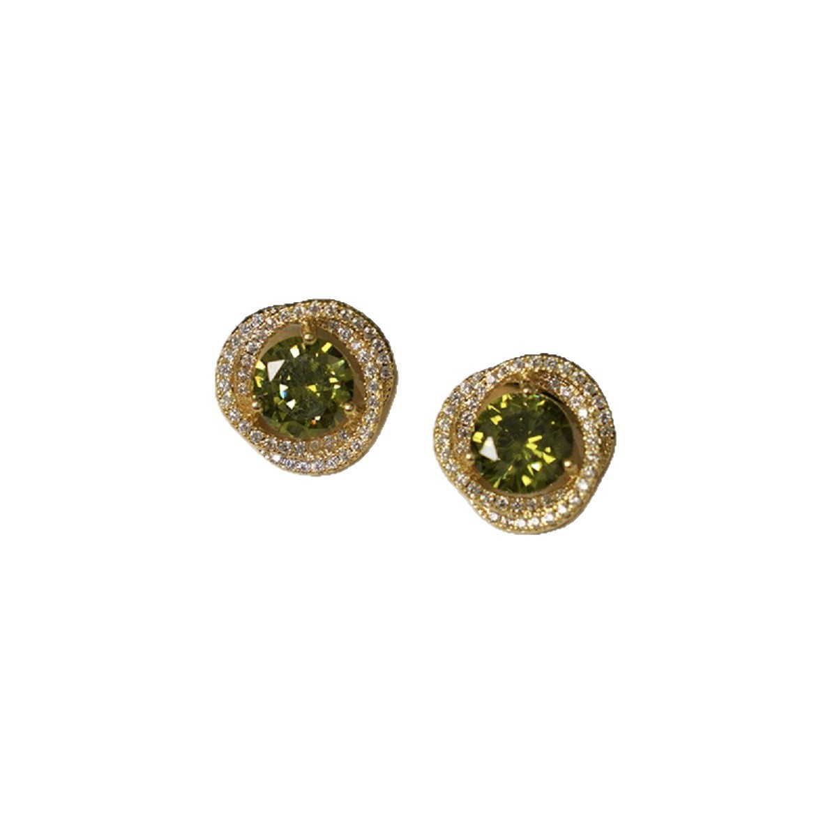 Olive green zircon entwined earrings for women, light luxury, niche and high-end style, ear studs without ear holes, mosquito repellent coil ear clips for women Item Picture