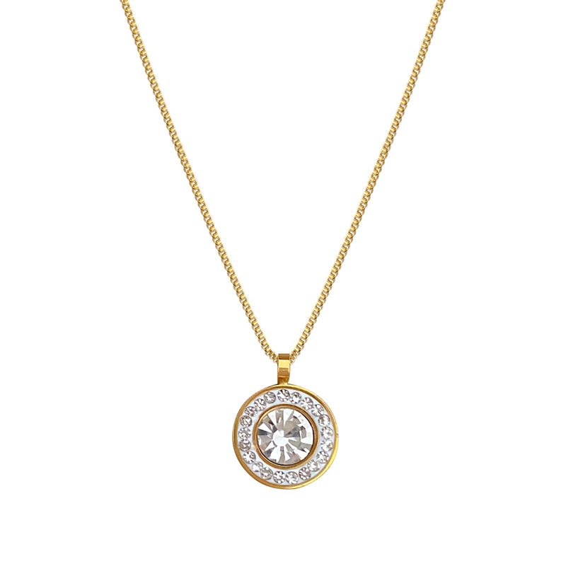 【 All-titanium Steel 】 Circular full diamond minimalist style furnace, real gold necklace, female Instagram influencer collarbone chain accessory Item Picture