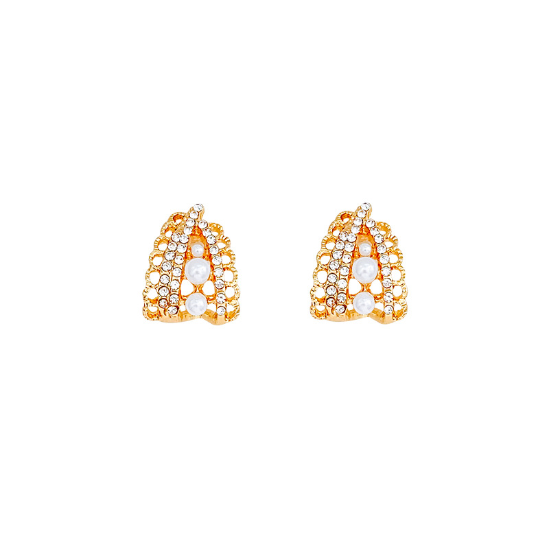 High-end micro-inlaid zircon pearl lace earrings, light luxury, retro, simple and versatile stud earrings, individual bestsellers Item Picture