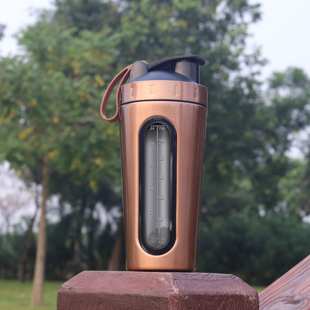 Single-layer fitness shaker cup, 304 stainless steel sports water bottle, large-capacity fitness protein powder cup with ball in the gym Item Picture