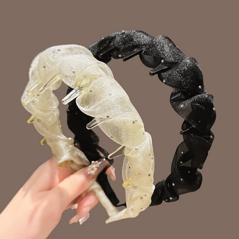 Korean-style starry Sky Cloud bubble mesh hair band, high head top face wash anti-slip toothed headband, versatile face wash hair clip Specification drawing