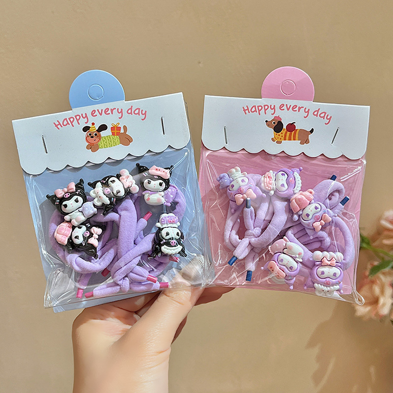 Cute cartoon fabric thumb ring hair tie for children and babies that won't hurt their hair. Bow and small rubber band to tie the little chirping hair tie Specification drawing