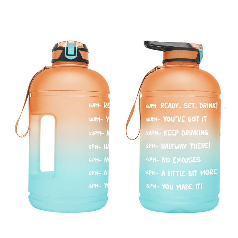 Amazon's best-selling two-color gradient 3.78L creative sports water bottle, 1-gallon printable plastic fitness large water bottle full figure