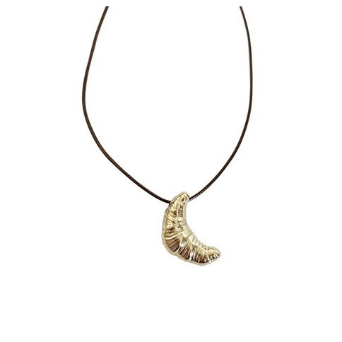 Korean croissant black leather rope necklace for women 2024 new style, versatile and elegant long sweater chain collarbone chain accessory Item Picture