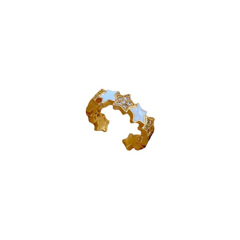 【 Real Gold 】 Five-pointed star micro-set ring for women, adjustable opening ring accessory, the same style as Douyin, a popular online accessory Item Picture