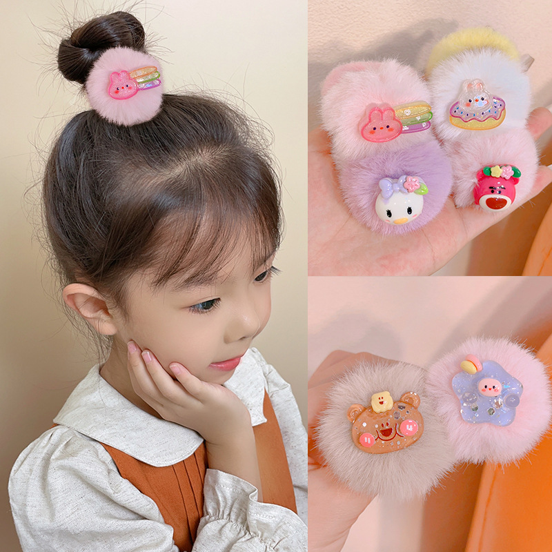 Autumn and winter children's plush hair bands with high elasticity and thickening do not hurt hair. Soft and cute cartoon hair ties. Adorable baby ponytail hair accessories Specification drawing