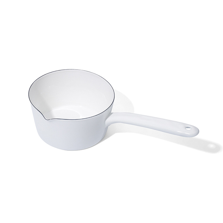 Manufacturer's in-stock enamel slanted milk pot, healthy material enamel slanted milk pot, enamel soup pot, children's complementary food pot Specification drawing