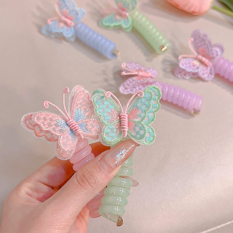 New butterfly phone line, curly hair tie, children's sweet hair tie, high appearance level, durable, double ponytail, flower girl details Picture