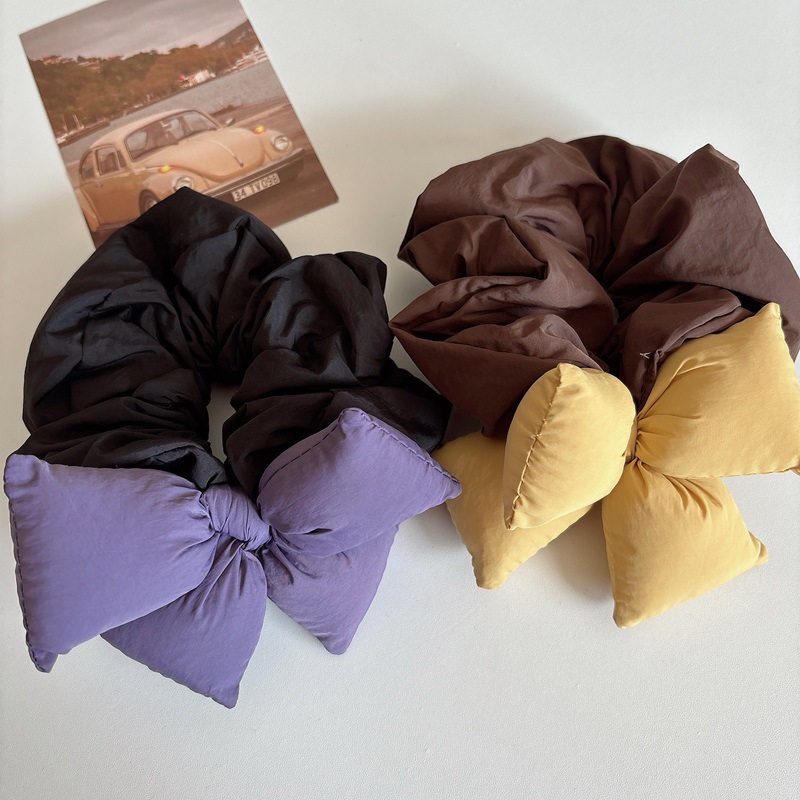 Dongdaemun, South Korea, 2024 new Maillard color bow, large intestine hair band, bun, hair tie, hair tie Specification drawing