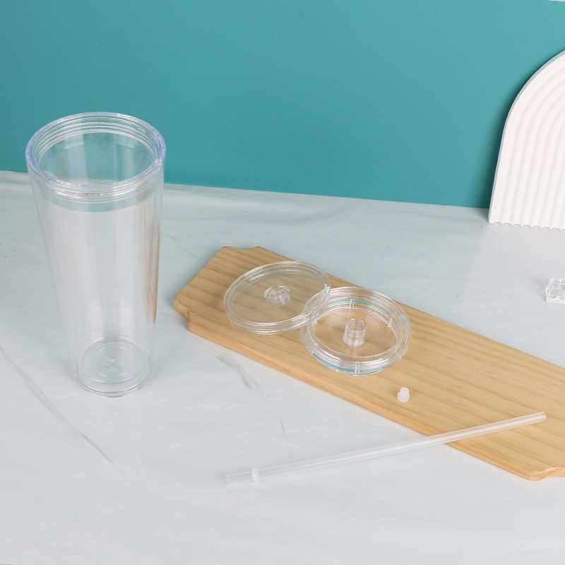 The new double-layer lid creative DIY plastic cup can be added with sequined glitter color transparent double-layer straw cup with stopper Application Scenario