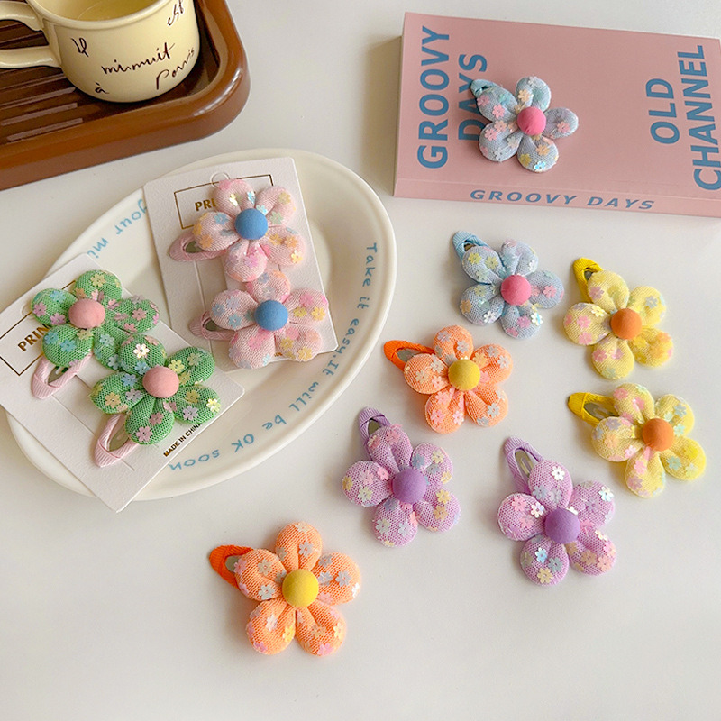 New children's hair clips, sequined flower cute hair clips, summer girl bb clips, side clips, little girl hair accessories for girls Specification drawing
