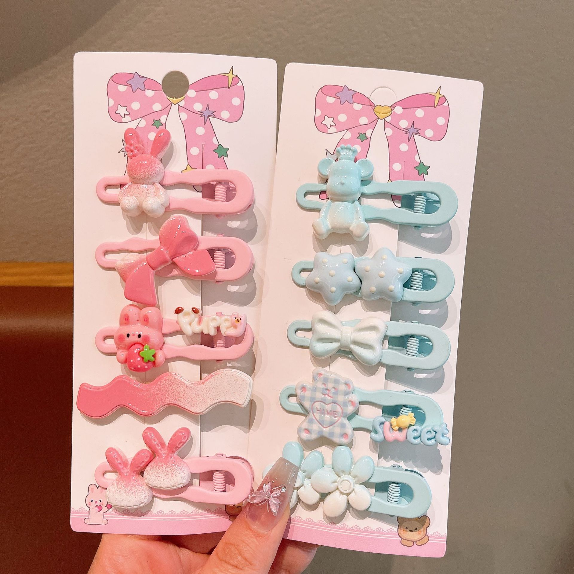 New cartoon hairpin, cute children's hair clip set, metal broken hair side clip, non-damaging girls' duckbill clip details Picture
