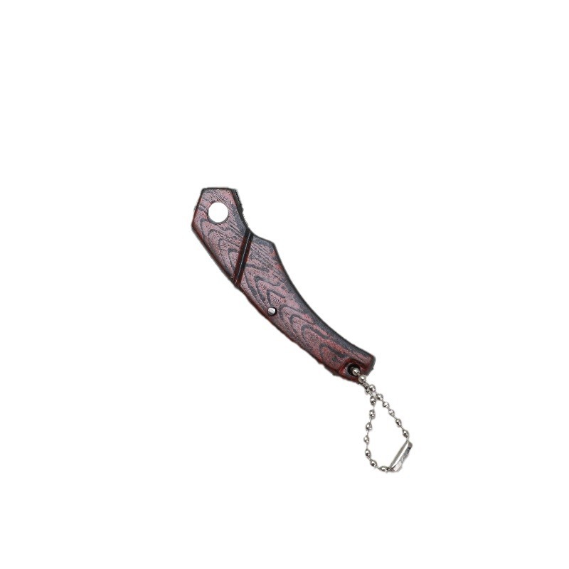 Wood-grain folding fruit knife with chain, portable camping knife, sharp folding knife for household use, dormitory knife for students to open packages Item Picture
