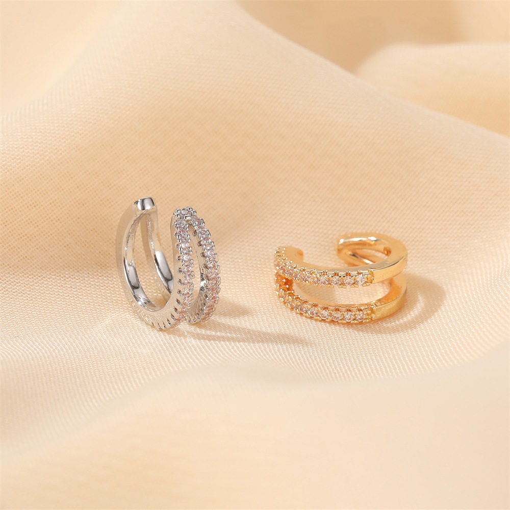 European and American double-layer full diamond ear clips, with a unique and elegant style, C-shaped ear bone clips, fashionable earrings, simple and no-ear piercing earrings Specification drawing