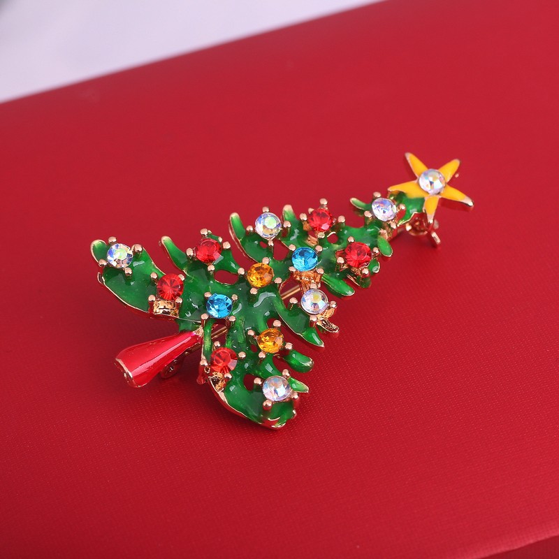 Wholesale of exquisite and versatile glazed diamond Christmas tree brooches for export from Europe and America details Picture