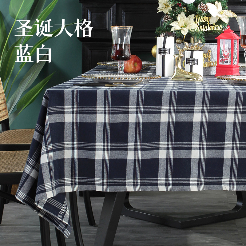 European-style tablecloth with cotton and linen printed checks Item Picture