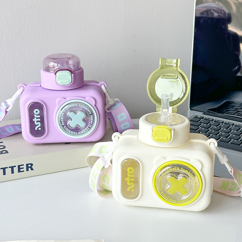 Creative camera children's water cup, high appearance level, durable plastic cup, cute, novel and fashionable for girls, wholesale straw cup Specification drawing