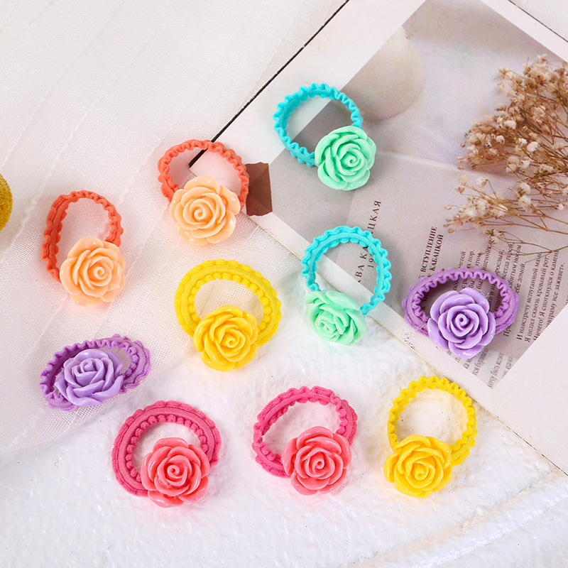 The 2024 new bagged flower-patterned hair tie for children is suitable for a 10-piece cartoon heart-shaped hair tie Specification drawing