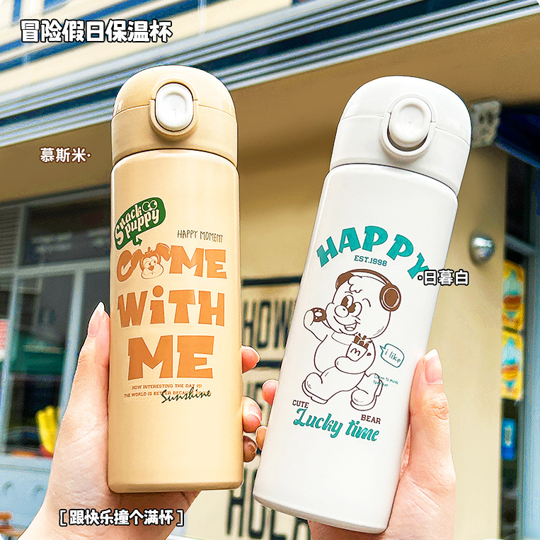Wholesale of student high-appeal direct drinking value insulated cups, cartoon new pop-up lid water cups, portable stainless steel cups as gifts full figure