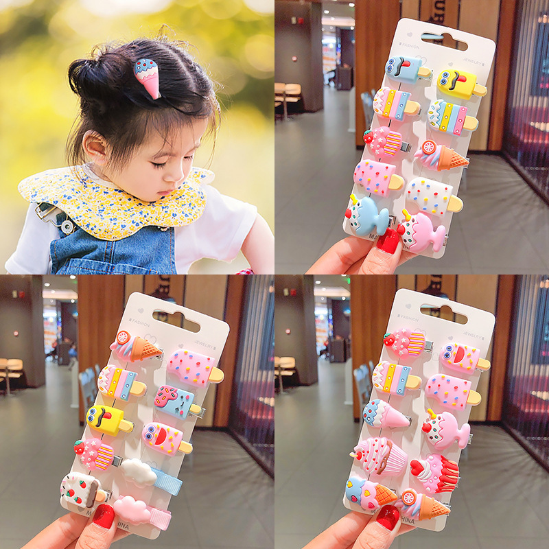 Super cute cream-based ice cream children's hair clips, baby girls' ins duckbill clips, small clips, hair clips, hair accessories for girls details Picture