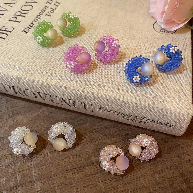Blue Moon Planet Stud earrings, unique design sense, sweet and elegant, niche, exquisite and versatile earrings wholesale Specification drawing