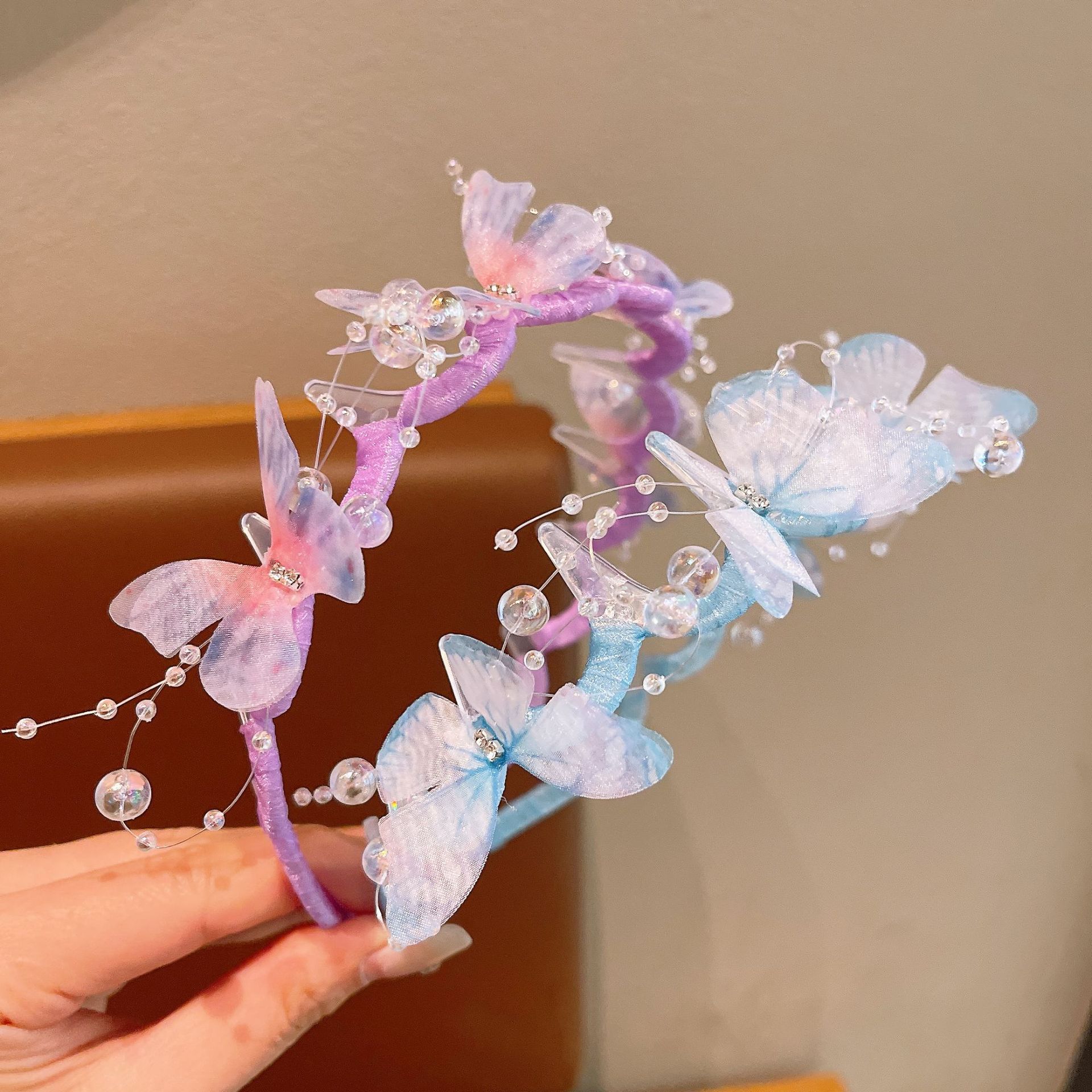 New children's butterfly pearl hair band, little girl super fairy princess headband, girls' broken hair, Hanfu ancient costume hair accessory Specification drawing
