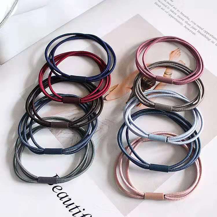 Korean version high-elasticity three-in-one adult little girl base hair tie, simple and fresh hair tie rubber band hair band full figure