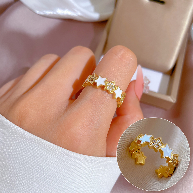 【 Real Gold 】 Five-pointed star micro-set ring for women, adjustable opening ring accessory, the same style as Douyin, a popular online accessory full figure