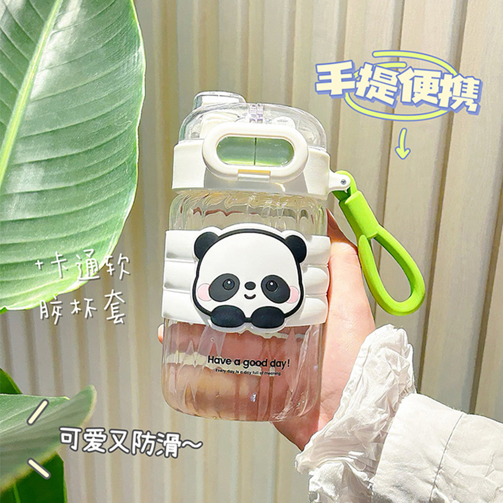 Cute double-mouthed glass cup, high appearance level, cute straw cup, student cartoon, portable girls' water cup with a handle Application Scenario