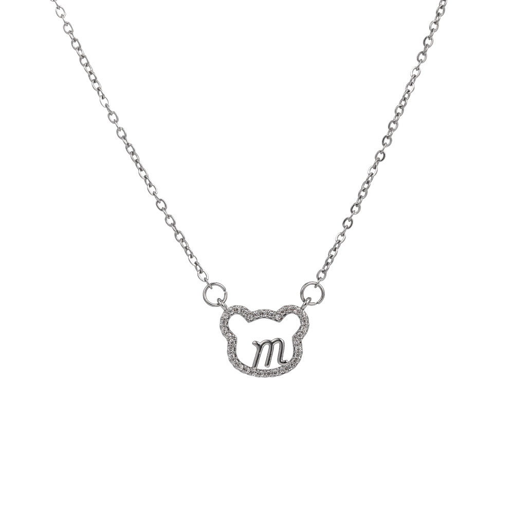 Korean-style, fresh and sweet M bear necklace for women, simple, niche and versatile collarbone chain, titanium steel fashionable forest-themed accessory Item Picture