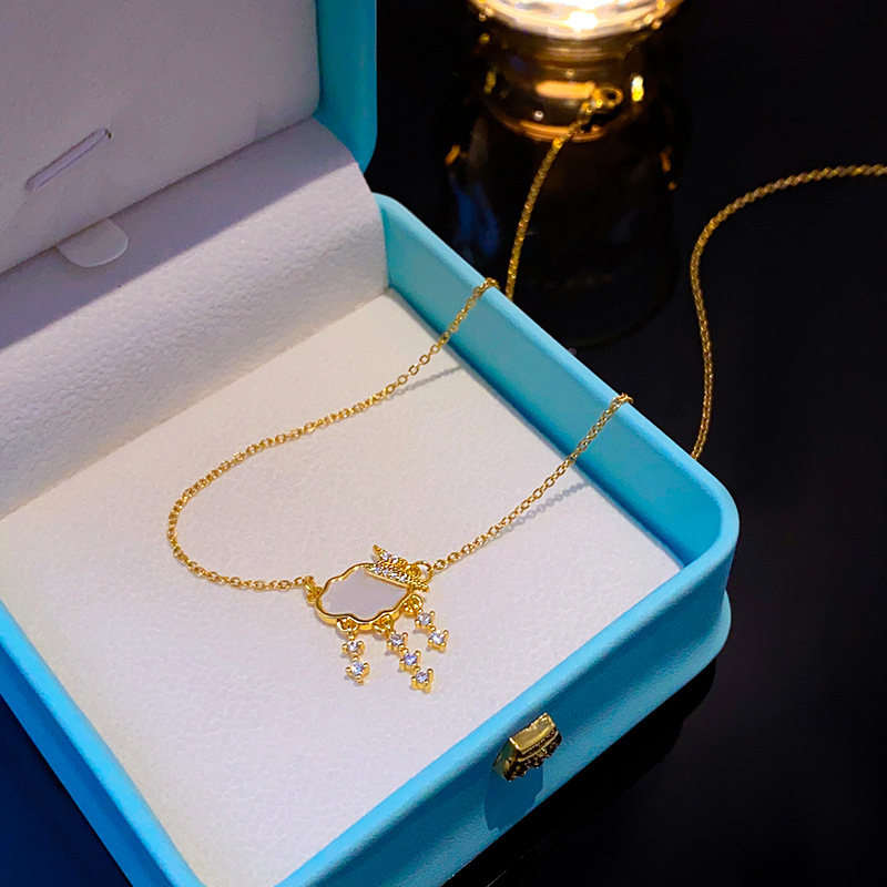 Korean style personalized design Weather series necklace, female cloud lightning Zircon raindrop pendant, light luxury style collarbone chain details Picture