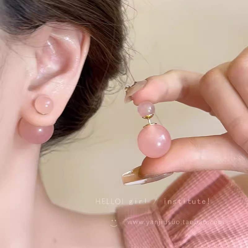 925 Silver Needle Jelly Color Pearl Bubble Stud Earrings for Women, a pair of fresh and contrasting color stud earrings in a Korean sweet style details Picture