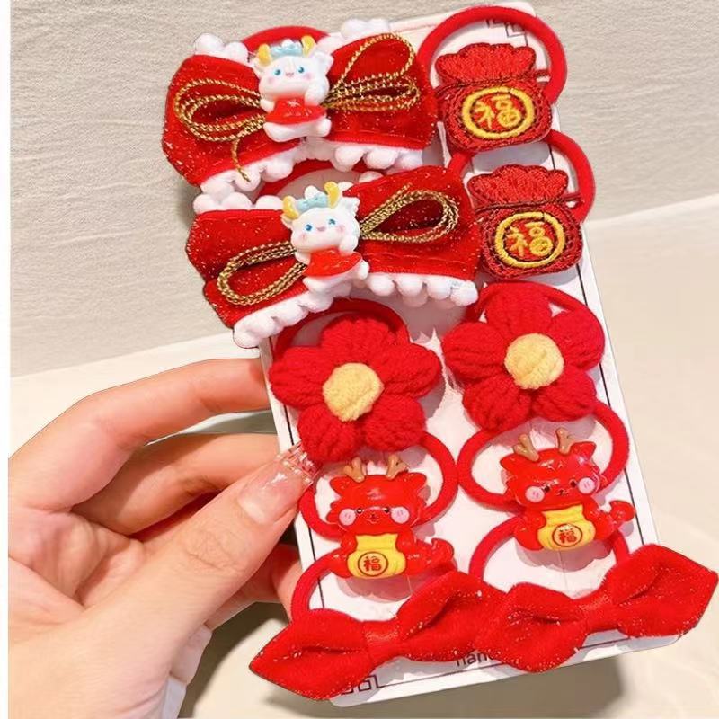 Super cute red children's rubber band, festive Spring Festival hair accessory, New Year's hair tie, no damage to hair, good elasticity, girl baby hair band Application Scenario
