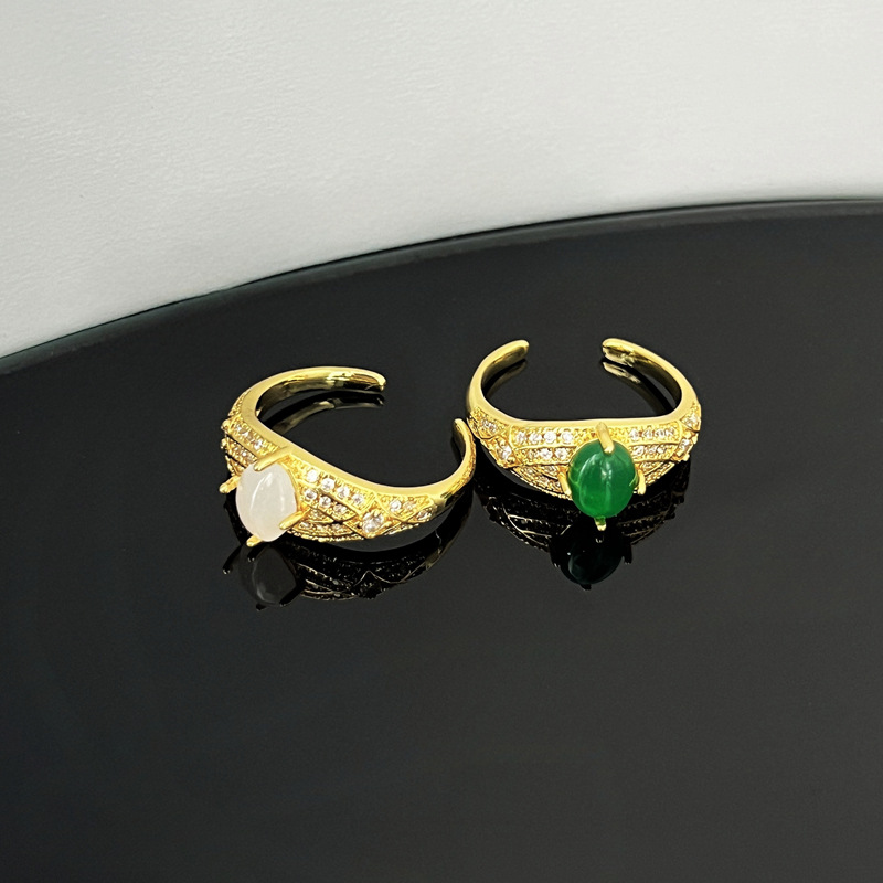Luxurious court-style emerald-like high-end, slightly inlaid open ring, a cold and elegant, niche and noble ring details Picture